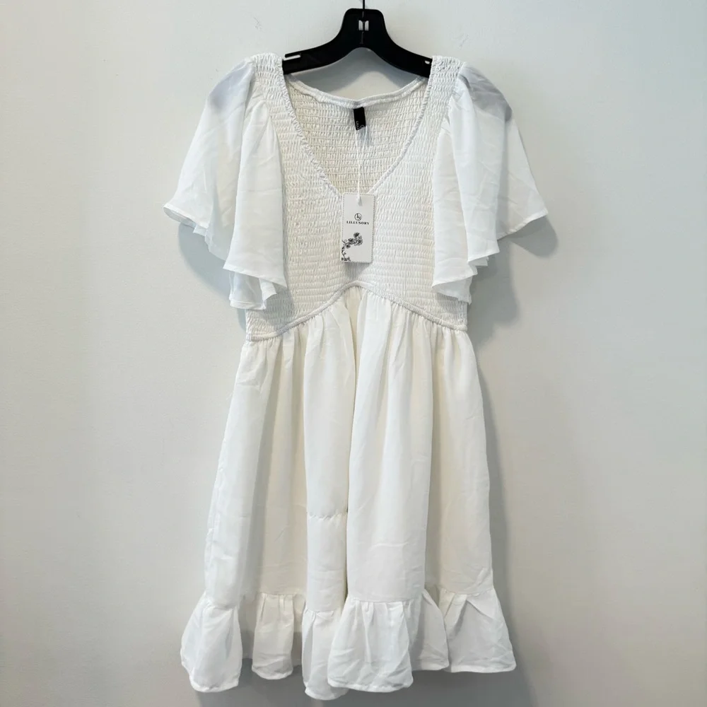 White Dress Size M New With Tags #Lux-G - Picture 2 of 5